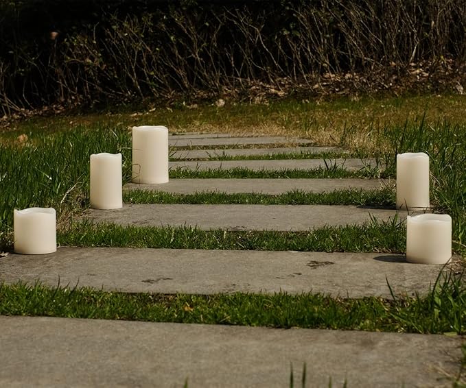 NONNO&ZGF 5 Pack Outdoor Waterproof Flameless Candles, Remote Battery Operated LED Resin Rainproof Pillar Candles (1pcs 4" x 6", 2pcs 3" x 5", 2pcs 3" x 3")