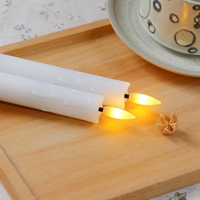 Flameless Flickering Taper Candles Two Remote, 7.5 Inch White Battery Operated LED Window Candles Timer,Set of 6 Plastic 3D-Wick Dripping-Wax Effect Flameless Candlesticks(0.86”Dia,Warm Fire)