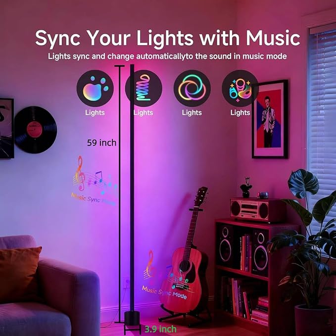 RGB LED Corner Lamp with Music Sync - 16 Million Colors Ambience Light, Smart App & Remote Control, Perfect Corner Floor Lamp for Bedroom Living Room Gaming Room