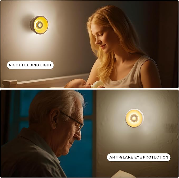 2 Pack Rechargeable Motion Sensor Light Indoor, Wireless Under Cabinet Lighting LED Lights for Bedroom/Bathroom/Kitchen/Stairs Home Decor (Warm Yellow Light)