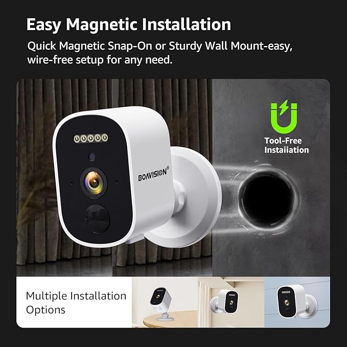 BOAVISION 2K Wireless Security Camera for Outdoor Home Security, AI Motion Detection, Color Night Vision, Spotlight, Waterproof, Battery Powered, Magnetic Mount, Cloud & SD Storage