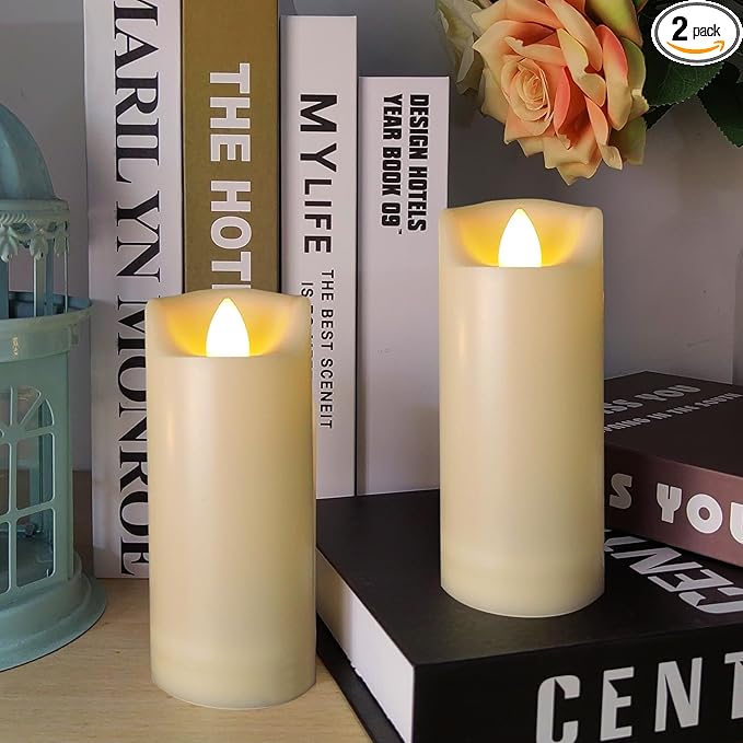 LED Battery Operated Candles 2"x5" Plastic Flickering Flameless Candles with Timer/Remote Outdoor Waterproof Wedding Party Halloween Christmas Decoration Realistic Slim Tall Pillar Candles
