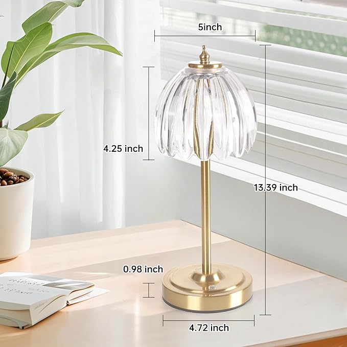 Set of 2 Tulip Table Lamp with 5000mAh Battery & Touch Control, Cordless Table Lamp with 3 Colors, Dimmable Rechargeable Table Lamps for Bedroom, Living Room, Entryways (Transparent Tulip)
