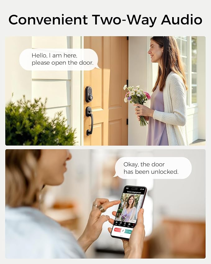 Keyless Entry Deadbolt with Handle Set - WiFi Smart Lock with Camera, 5-in-1 Camera+Doorbell+Fingerprint+Keypad, App Control, Auto Lock, Easy Install, Waterproof for Front Door（Black）