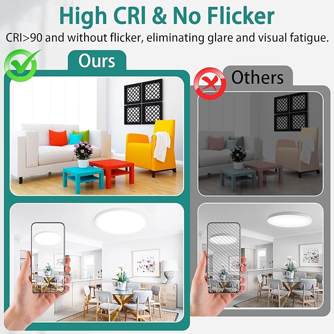 16 Inch LED Flush Mount Ceiling Light – 32 W 3200 LM Dimmable, 3-CCT Changeable (3000K/4000K/6500K), Ultra-Thin Modern Round Light Fixture for Kitchen, Dining Room, Bedroom, Office