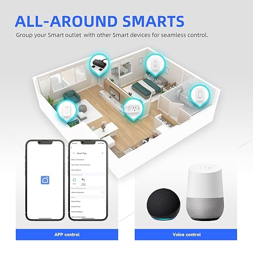 Smart Wall Outlet, Smart Tamper Resistant Outlet Compatible with Alexa and Google Assistant, Remote Control, ETL & FCC Approvel Samrt Receptacle, Requires 2.4 GHz Wi-Fi, No Hub Required, 4Pack