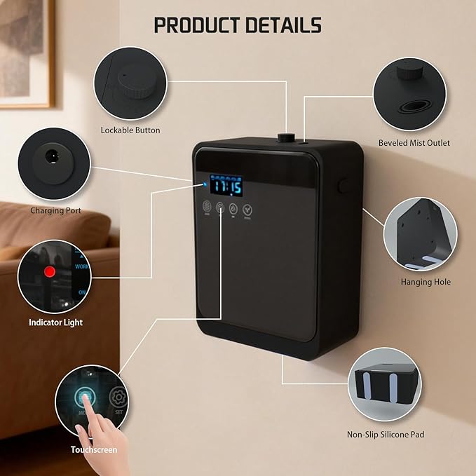 Waterless Essential Oil Diffuser 2000 Sq Ft, Cold Air Oil Scent Diffusers with Timer 250ml, Bluetooth App Control Aromatherapy Diffuser Machine for Home, Office, Hotel (Black)