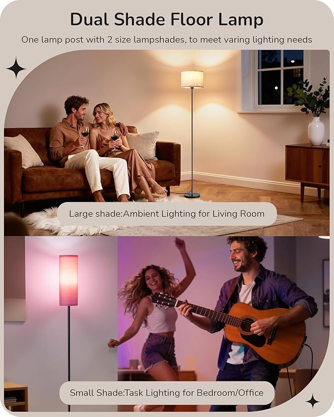 EDISHINE Modern Floor Lamps for Living Room, 63.7" Colorful Floor Lamp with Two Shades, Remote Control Foot Switch, 2700-6000K Dimmable Minimalist Standing Lamp for Bedroom, 9W Bulb Included, Pink