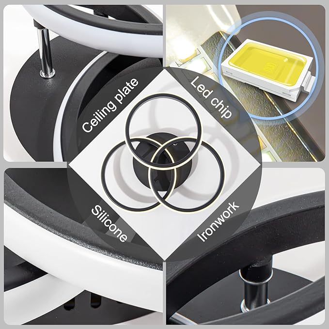 15.74in Dimmable LED Modern Flush Mount Ceiling Light Fixture with Remote Control, 3000K-6500K 3-Color Dimming Circle Modern Chandelier, Close to Ceiling Bedroom Kitchen Hallway Cloakroom Lamp