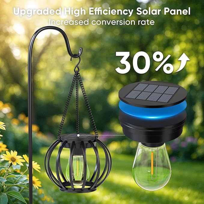 Solar Lanterns Outdoor Waterproof 2-Pack: Thicken Metal Hanging Solar Lights for Outside - 12H Long Lasting Bright Warm White Lighting Auto On/Off - Garden Patio Yard Porch Tree Table Vintage Decor