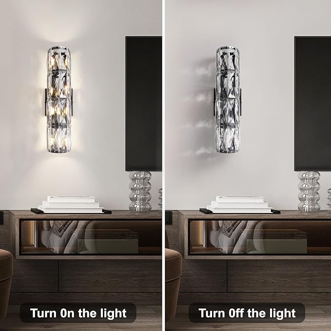 Crystal Wall Sconce,Indoor Modern Sconces Wall Lighting, Matte Black Wall Sconces for Bathroom,Bedroom,Living Room,Hallway