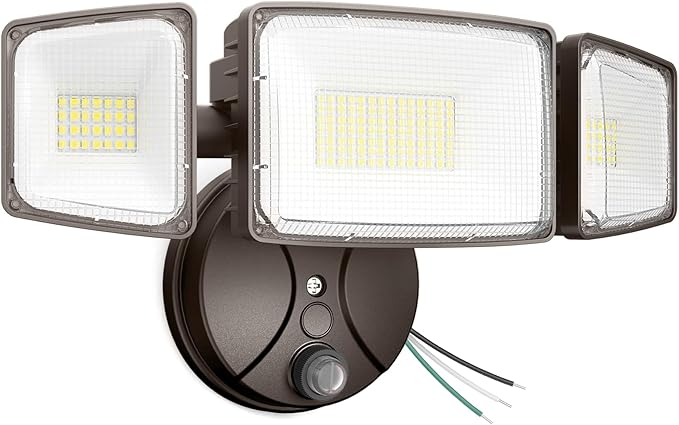 Onforu 100w Dusk to Dawn Outdoor Lighting,11000LM Led Outdoor Light from Dusk Till Dawn,Super Bright Flood Light,IP66 Waterproof Exterior Security Brown Light Fixture,3 Heads Photocell for Garage,Yard