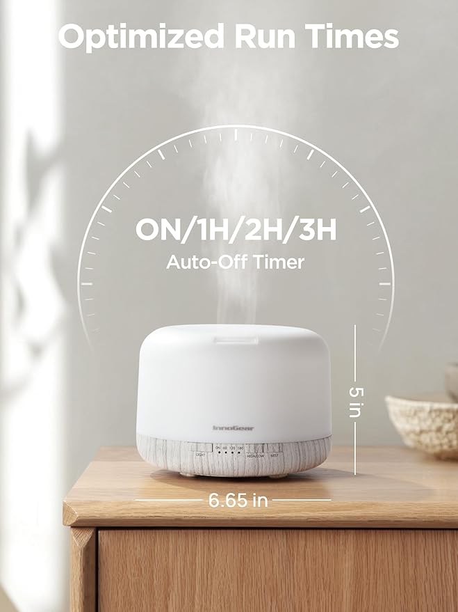 InnoGear Aromatherapy Diffuser & 10 Essential Oils Set, 500ml Essential Oil Diffuser with Remote Control Ultrasonic Cool Mist Scent Humidifier Vaporizer Auto-Off Timer for Valentine's Gift, White