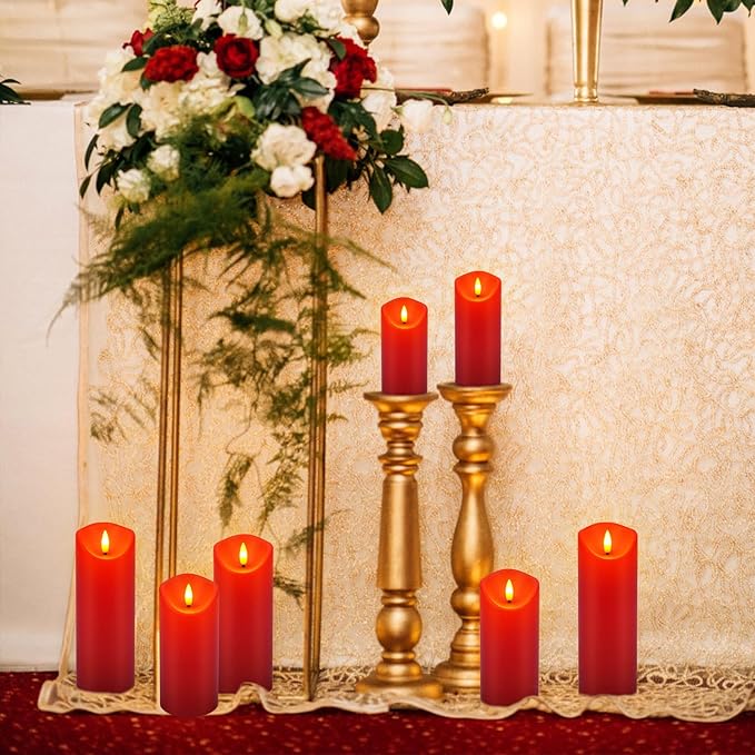 24-Pack Red Flameless LED Candles with Remote - Realistic Flickering Battery - Operated Pillar Candles forValentine's Day, Home Decor, Weddings, Parties.