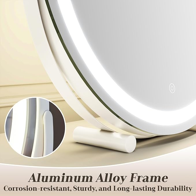 ROLOVE Makeup Mirror with Lights, 18 Inch Vanity Mirror with Lights, Lighted Makeup Mirror, Smart Touch Control Round Lighted Vanity Mirror, Tabletop ＆ Desk Mirror, Gifts for Women, Wife, Mom, Girls