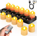 SoulBay Flameless Candles with Remote Timer & Charging Base, 12pcs USB Rechargeable Battery Flickering LED Small Votives Lights for Table Dinner Weddings Holidays General Decor, No Battery Required