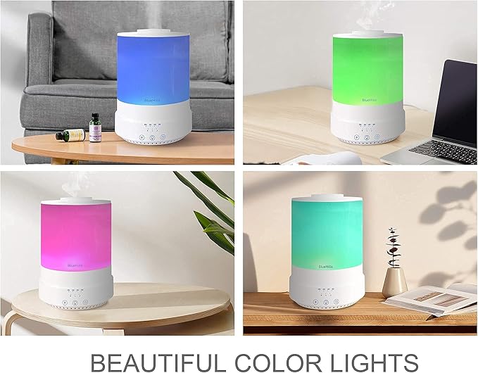 BlueHills Premium Set of 2 2000 ML and 2500 ML Large Essential Oils Diffusers for Big Rooms High Mist Output XL Capacity Adjustable Cool Mist Great Gift – Value Pack of 2 White