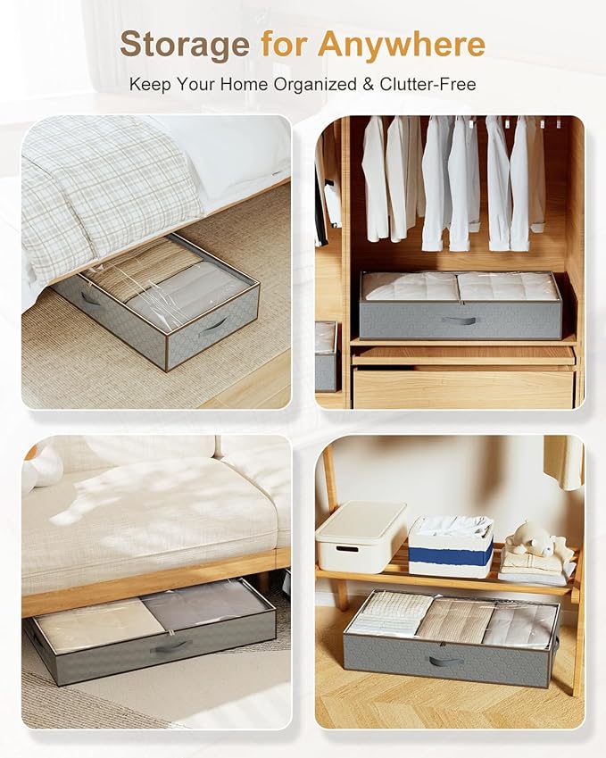 Large Under Bed Storage Containers,[4 Pack/Upgraded Bottom fabric]Carpet-Friendly Design Underbed Clothes Storage with Sturdy Sidewalls,Foldable under bed organizer for Clothes,Blankets,Sweater