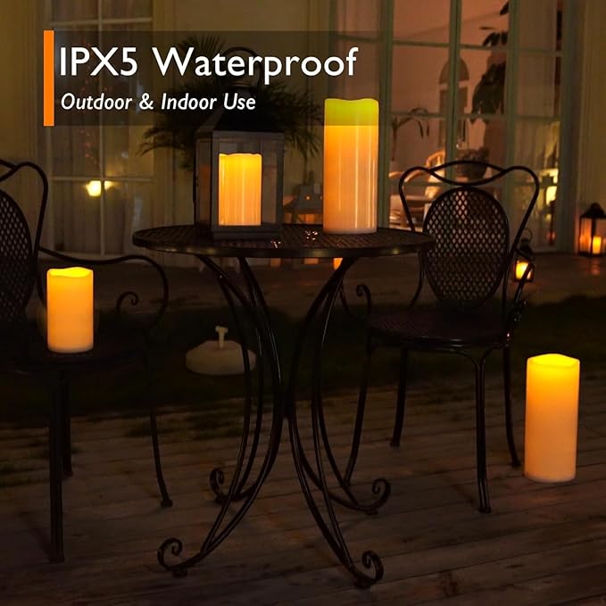 Homemory 12" x 5" Large Waterproof Outdoor Flameless Candles with Remote Control and Timer, Battery Operated Flickering LED Pillar Candles for Outdoor Larterns, Porch, Long Lasting, Set of 4
