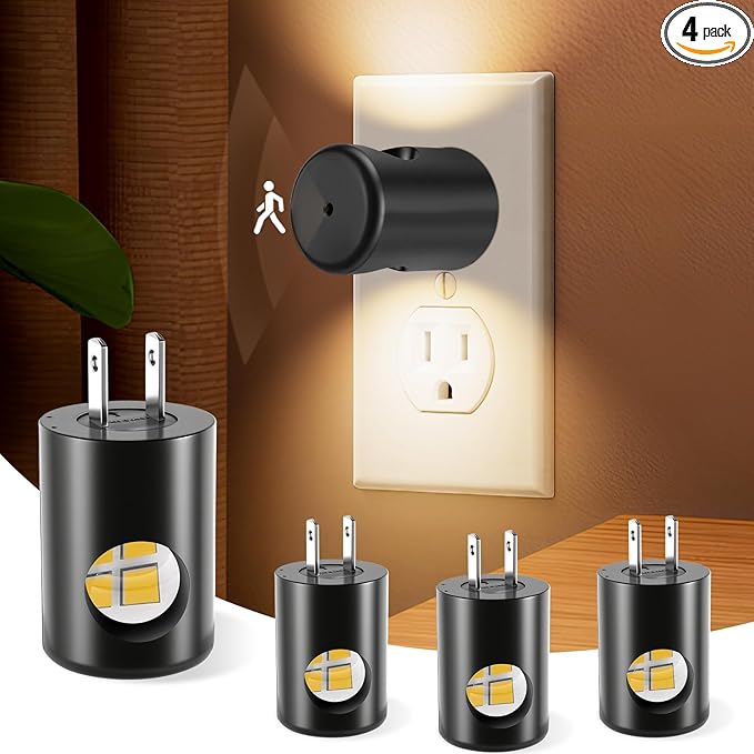 LED Night Light,Motion Sensor Night Lights Plug into Wall with Dusk to Dawn Sensor, Auto On/Off, Motion Activated Night Light,3000K Soft White,100 Lumens,4-Pack,Non-Dimmable