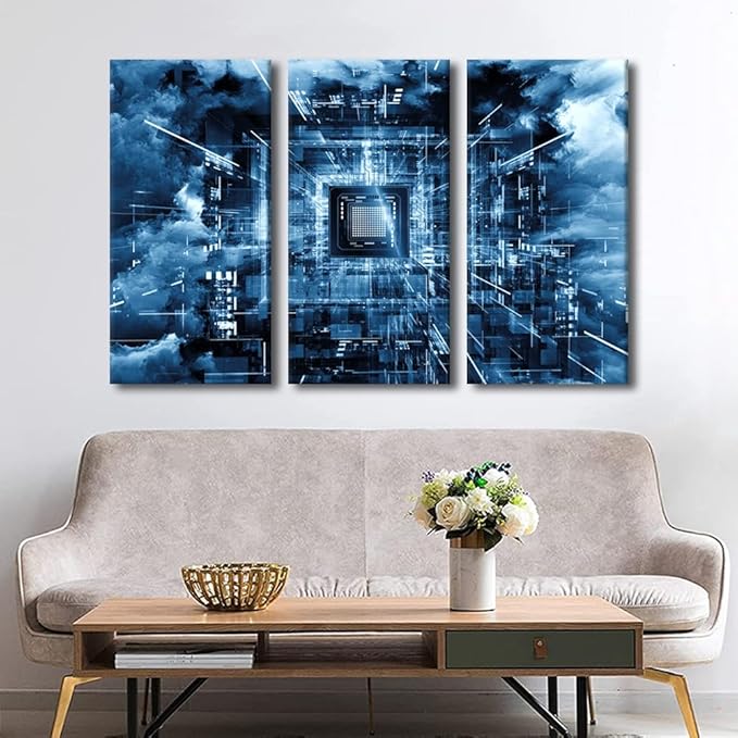 Black and White Wall Art CPU Concept Posters Prints Artwork Computer Chip Canvas Art Contemporary Rustic Wall Decor Stretched Canvas Picture for Living Room Bedroom Ready to Hang(28" Wx42 H)