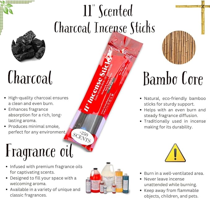 Black Cherry Most Exotic 11'' Incense Sticks. Approx. 85 to 100 Sticks Per Bundle, Each Natural Stick Burns for 45 mins to 1 Hour Each. Long Lasting. Guarantee 100% Pure