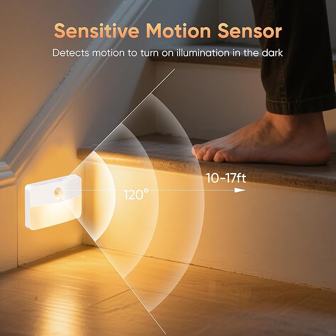 Motion Sensor Night Light for Indoor: 6 Pack Rechargeable Stair Lights LED 35 Lumen 3000k Step Lights with Magnetic Suck - Motion Sensor Lamp for Cabinet Closet Hallway Bedroom Stairs (Rechargeable)