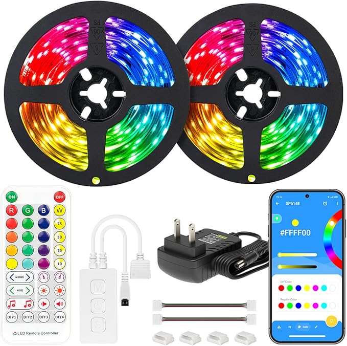 BTF-LIGHTING RGBW Bluetooth Music APP 32.8FT LED Strip Lights RGB+Cool White 6000K 4 Colors in 1 LED Color Changing Lights Strip for Bedroom, Desk, Home Decoration, with Remote and 12V Power