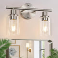 2-Light Bathroom Light Fixtures, Brushed Nickel Vanity Light, Modern Vanity Lights with Clear Glass Shade, Bathroom Wall Lamp for Mirror Kitchen Living Room Hallway Cabinet Porch
