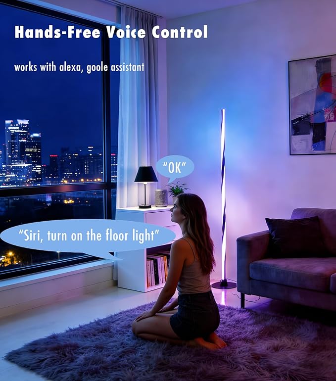 Smart RGBWIC Floor Lamp Basic, LED Corner Lamp compatible with Alexa, Modern Floor Lamp with Music Sync and 16 Million DIY Colors, Color Changing Standing Lamp for Bedroom Living Game Rooms, Black