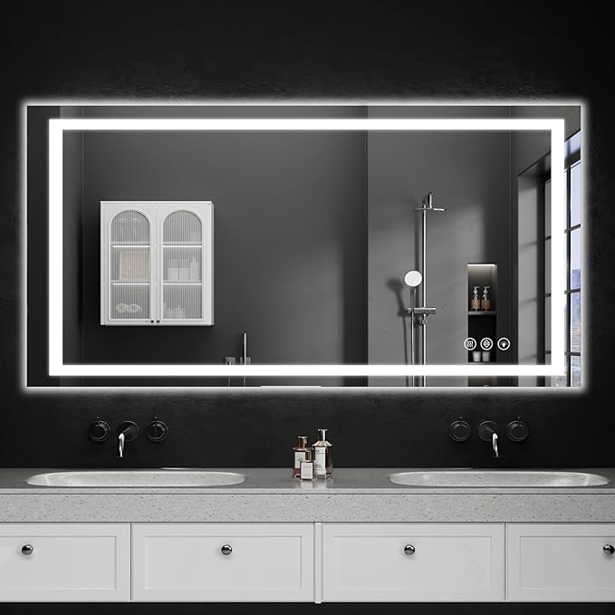 50"x30" LED Bathroom Mirror with Lights, Dimmable，Anti-Fog，Bathroom Vanity Mirror for Wall, Backlit + Front Lit, Memory Function, Shatter-Proof，Tempered Glass