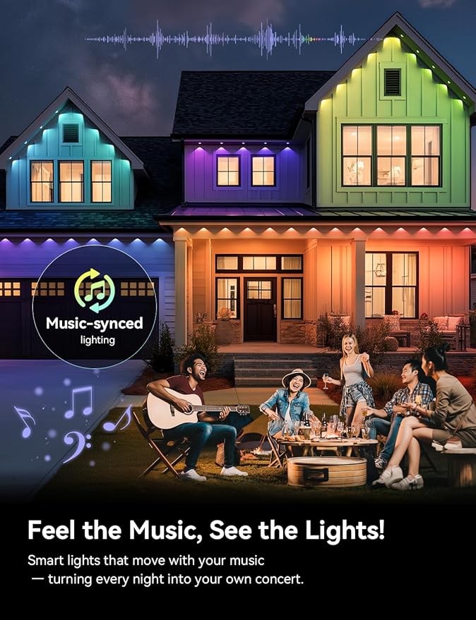Permanent Outdoor Lights, 100ft RGB+IC Smart Outdoor Lights for House with 50 LED, IP67 Waterproof LED Light for Outdoor Decorations, Work with Remote, APP