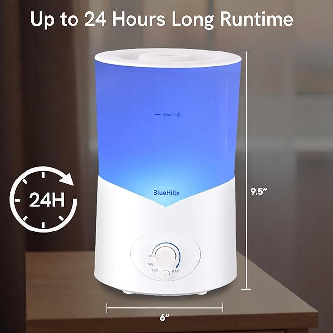 BlueHills Large 1000 ML XL Essential Oil Diffuser White Aromatherapy Humidifier 1 Liter Capacity for Big Living Area Baby Room Home Long Run Huge Coverage Area High Mist Large Size 1L A1