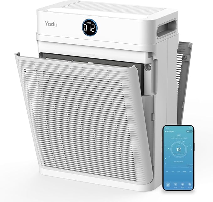 YADU Air Purifier for Large Rooms up to 2,540 sq ft, Dual Intake, H13 True HEPA Filter, WiFi Control & Air Sensor, 20dB Quiet for Bedroom & Pets, Captures Particles & Smoke