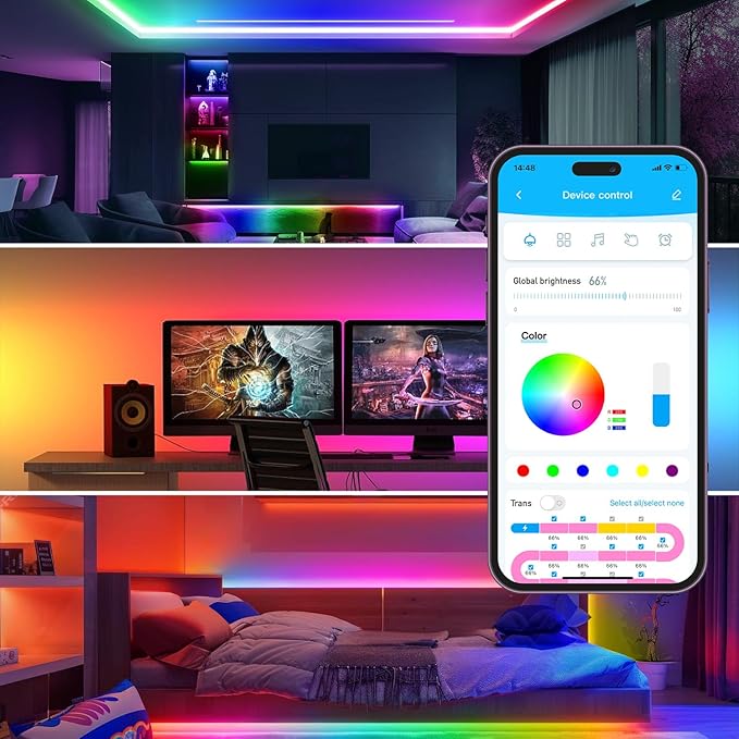 dalattin BGRIC Led Lights for Bedroom, 100ft 5050 LED Strip with DIY Multiple Colors, Work with Alexa&Google Assistant, Remote & App Control, Color Changing, Music Sync for Chrismas Holiday Decor