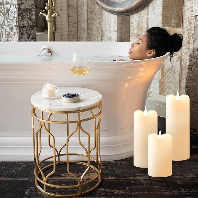 Flickering Flameless Candles with 3D Moving Flame, Last 1000+ Hours Battery Operated Candles with Timer, Ivory Real Wax Pillar Electric LED Candle for Wedding Christmas Party/3" x 7"