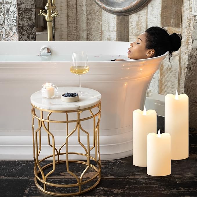 Flickering Flameless Candles with 3D Moving Flame, Last 1000+ Hours Battery Operated Candles with Timer, Ivory Real Wax Pillar Electric LED Candle for Wedding Christmas Party/3" x 6"