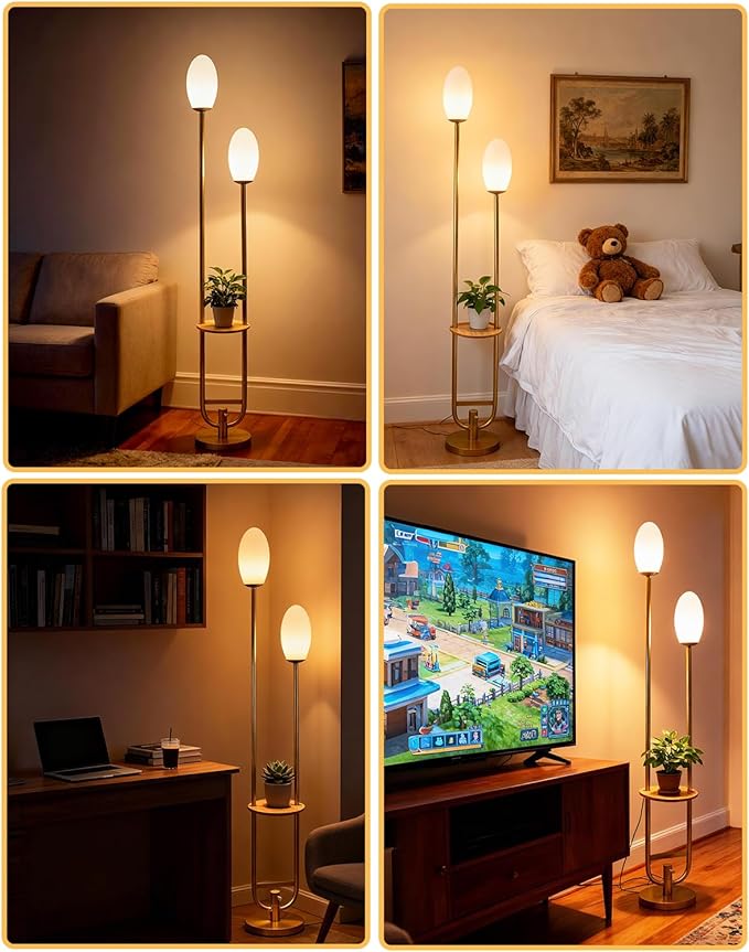 Lightdot Gold Dimmable Floor Lamp with Oval Shades, Unique U-Shaped Tall Standing Lamps with Table& Bulbs Included, Mid Century Modern Floor Lamp for Living Room/Wedding/Party/Sofa Beside/Corner Decor