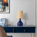 Navy Blue Small Table Lamp, Mini Bedroom Lamps for Bedside Nightstand, Rattan Shade Small Table Lamps for Small Spaces for Kitchen Counter, Bookshelf, Home Office, Living Room, Dorm