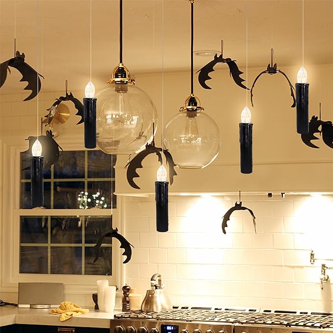 LED Candlesticks Short Taper Candle, 4inches Battery Operated Chandelier Halloween Black Flameless Candles Mini Remote Candle Sticks for Harry Potter Party Home Decor,10pcs-BL