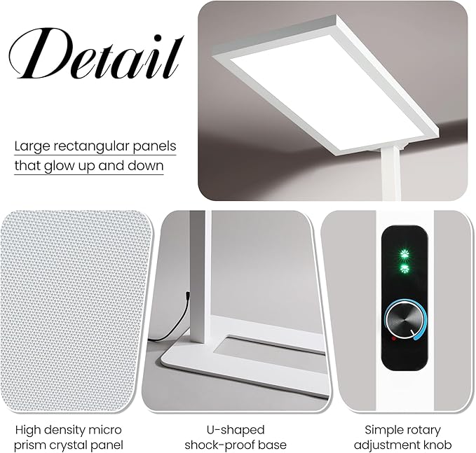80" LED Floor Lamp Modern, 7500LM Dimmable Eye-Care Tall Reading Light, 100W Full Spectrum Dual Light Source Standing Piano Lamp 4000K Bright Lighting for Office, Home - White