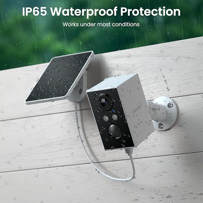 wansview Cameras for Home Security-2K WiFi 6 Outdoor Camera Wireless with Solar/Battery Powered and Color Night Vision, AI Motion Detection, IP65 Waterproof, 2.4GHz WiFi Only, Alexa, A1 1P White