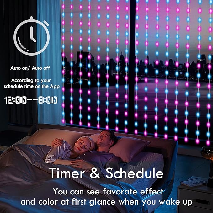 Smart Curtain Lights RGB Color Changing Christmas Curtain Lights, USB Powered with Remote/APP Control Curtain String Lights Waterproof for Backdrop,Bedroom,Window,Patio,Wedding,Decoration (8Ft x 6Ft)