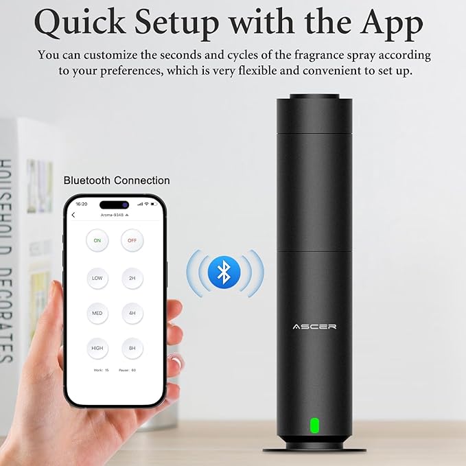 Diffuser - Hotel Scent Diffuser Machine - Remoter & APP Control - Studio Scent Diffusers for Whole House - Scent Air Machine for Home - Waterless Essential Oil Diffusers for Large Room,Office - Black
