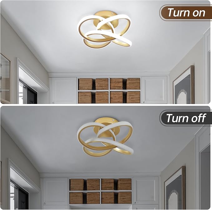 Led Ceiling Light, Gold 30cm Modern Ceiling Lights LED, Simple Curved Ceiling lamp, Ceiling Lighting Fixture for Hallway Bedroom LivingRoom Entryway Balcony Stair - 26W Cool White Light 6000K