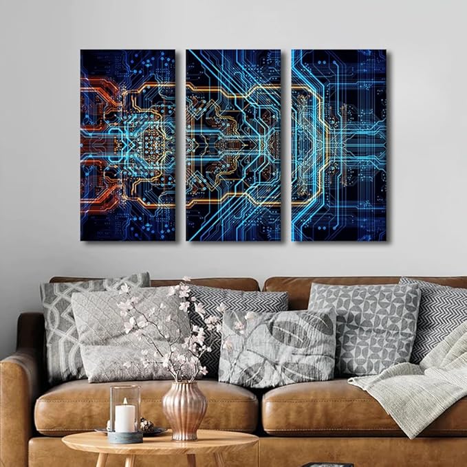 Canvas Wall Art CPU Concept Wall Paintings for Living Room Circuit Board Pictures Print On Canvas Digital Chip Wall Art Bedroom Wall Decoration Office Wall Art Giclee Framed Ready to Hang(28"Wx42"H)