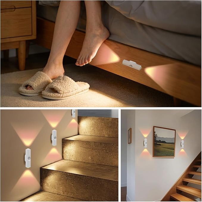 4 Pcs Smart Motion Sensor Wall Lamp, Rechargeable RGB LED Smart Motion Light, Magnetic Mount Step Lights for Bedroom, Hallway, Courtyard, Holiday Decor, Bathroom - Multi Color Changing (7 Colors)