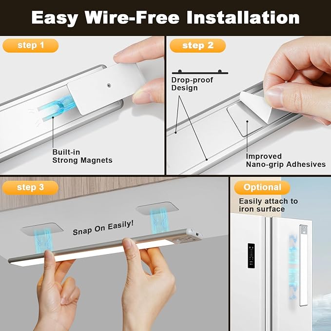 126 LED Under Cabinet Lighting Wireless, 2500mAh Rechargeable Closet Lights Motion Sensored, 3 Color Temps, Dimmable Magnetic Light Bar for Kitchen, Pantry, Stair (2 Pack)