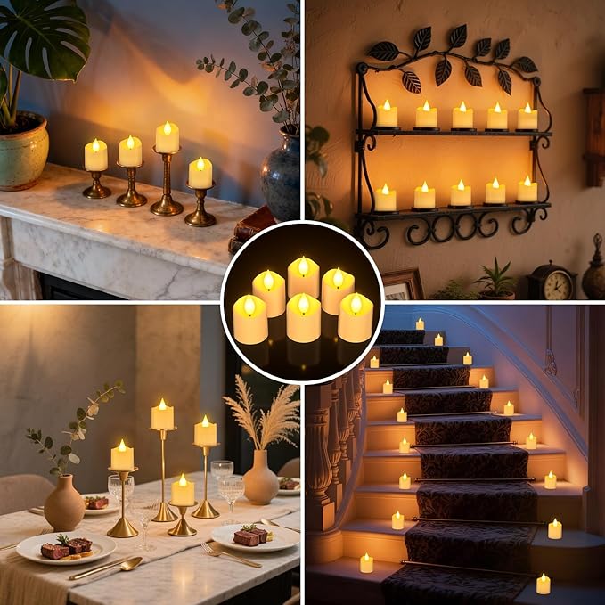 Ymenow Flameless Candles with Remote Timer & Charging Base, 12pcs Rechargeable Battery LED Votive Tea Lights Candles Flickering for Wedding Home Table Party Dinner New Years Valentines Day Decor