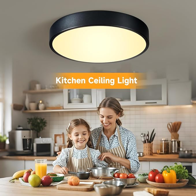24W Dimmable Ceiling Light Fixture, 12 inch Flush Mount Light Fixture, LED Ceiling Lights Bedroom, Kitchen, Entryway, Super Bright 2700 Lumens 300W Equivalent 5CCT(2700k-5000k) 2 Pack Black